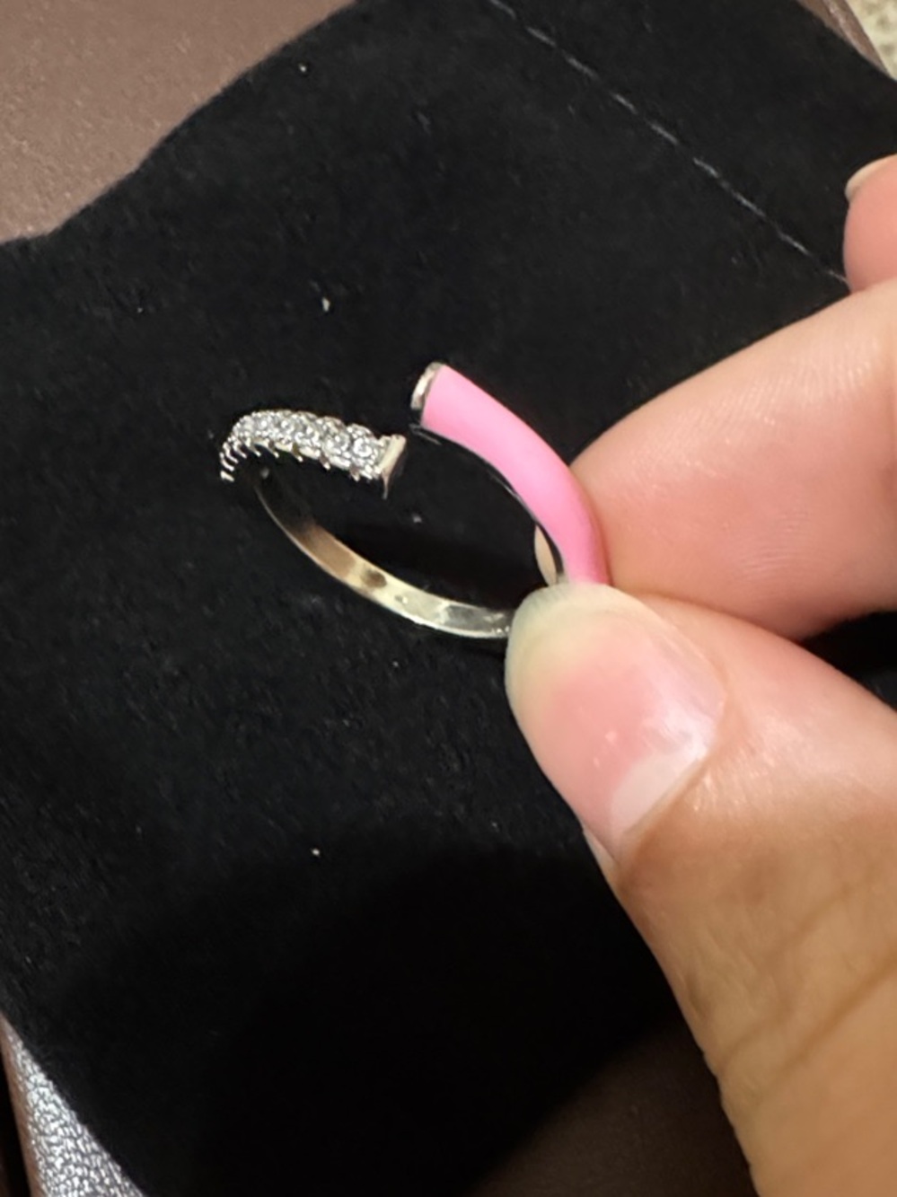 Pink Enamel and Cubic Zirconia Open Band Ring